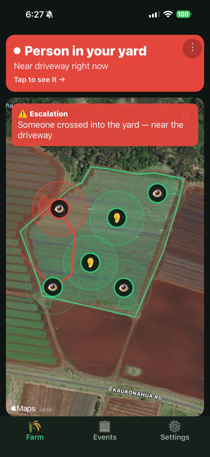 Farm map showing the intruder's path to the west gate