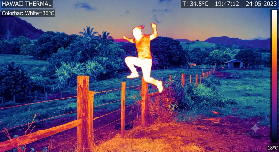 Thermal capture of a person climbing over the west fence